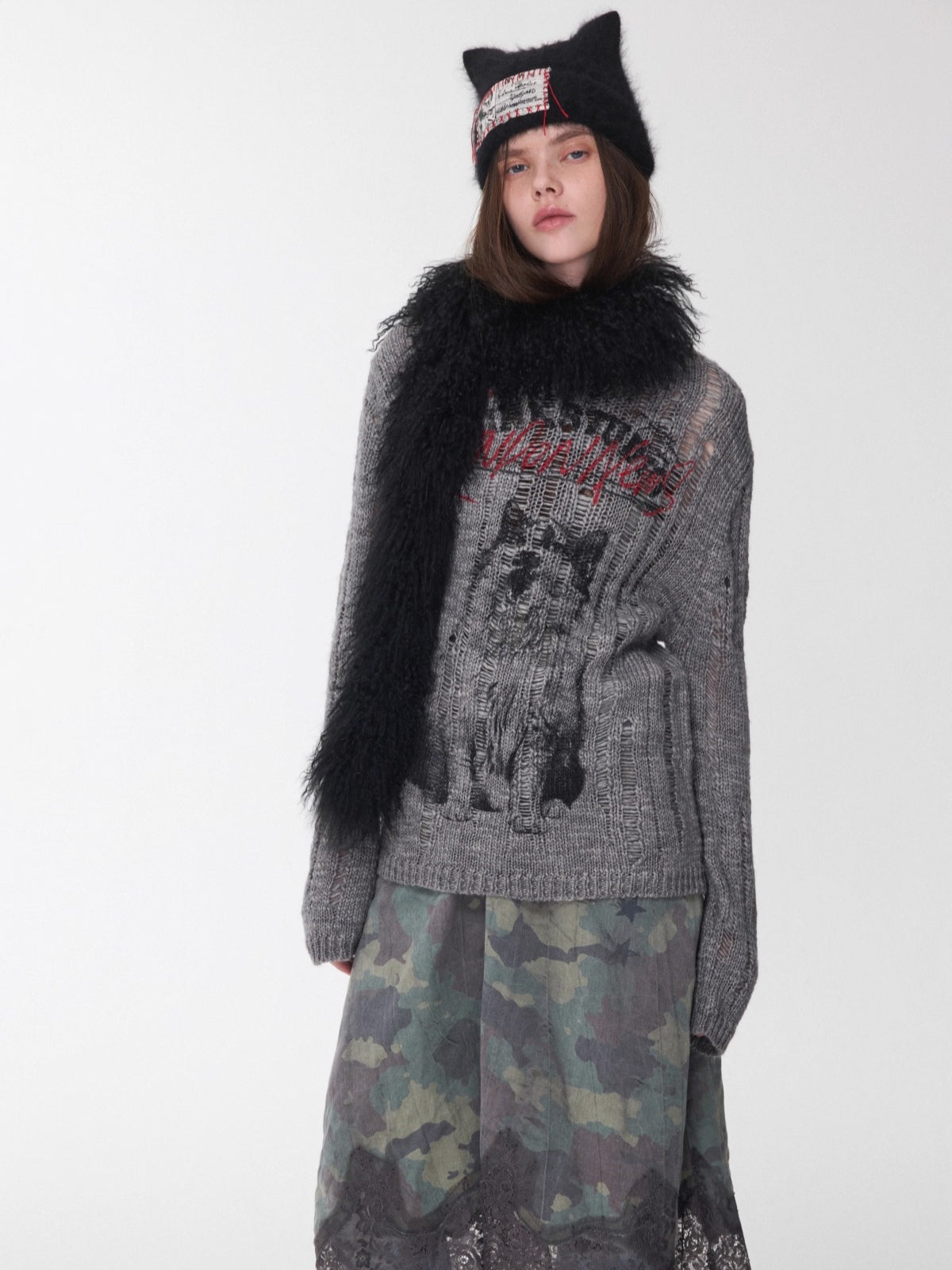 Icelandic Animal Pattern Open-Knit Sweater