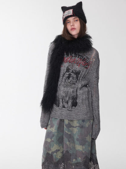Icelandic Animal Pattern Open-Knit Sweater