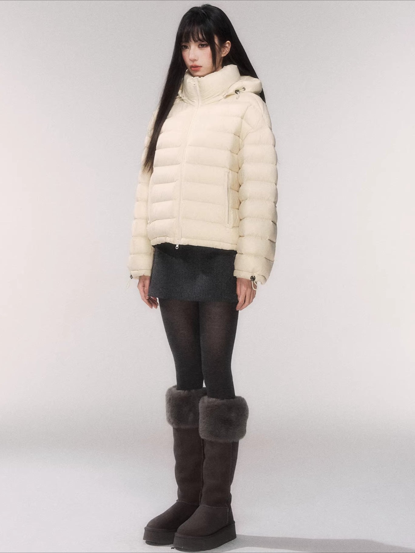 White Duck Down Hooded Puffer Jacket