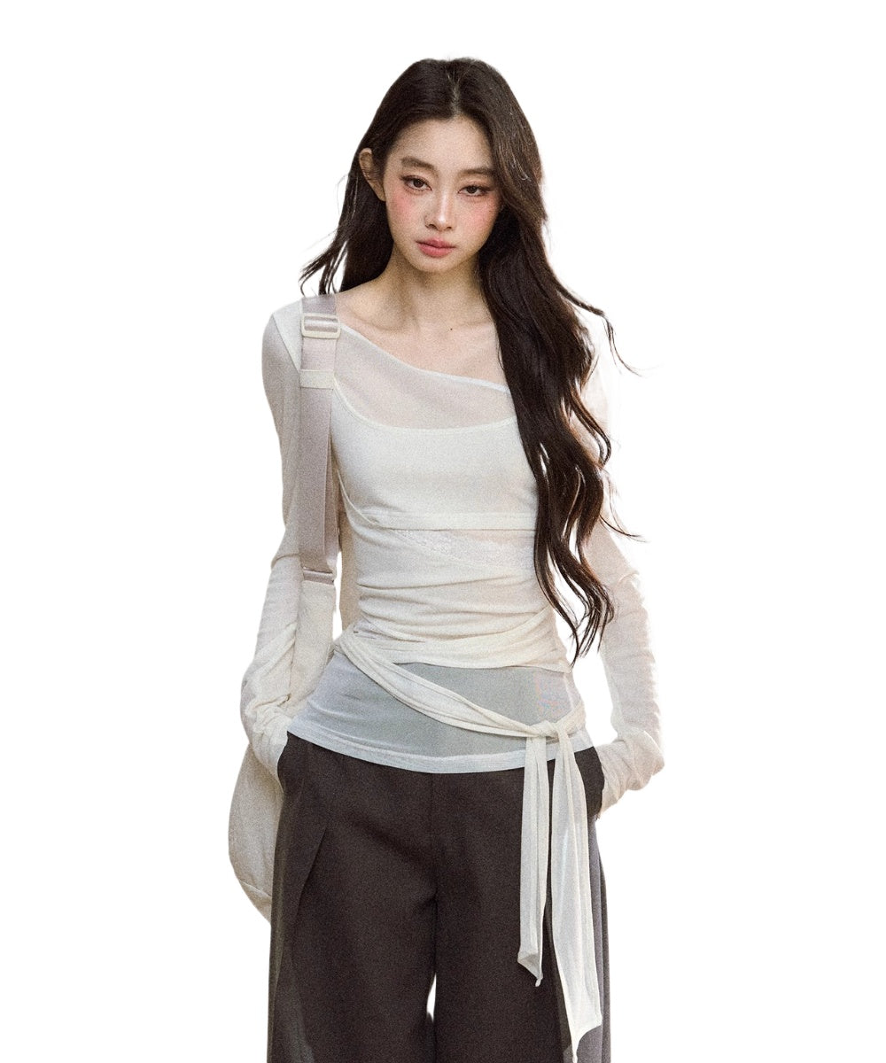 Layered Mesh-Knit Asymmetric Slim-Fit T-Shirt