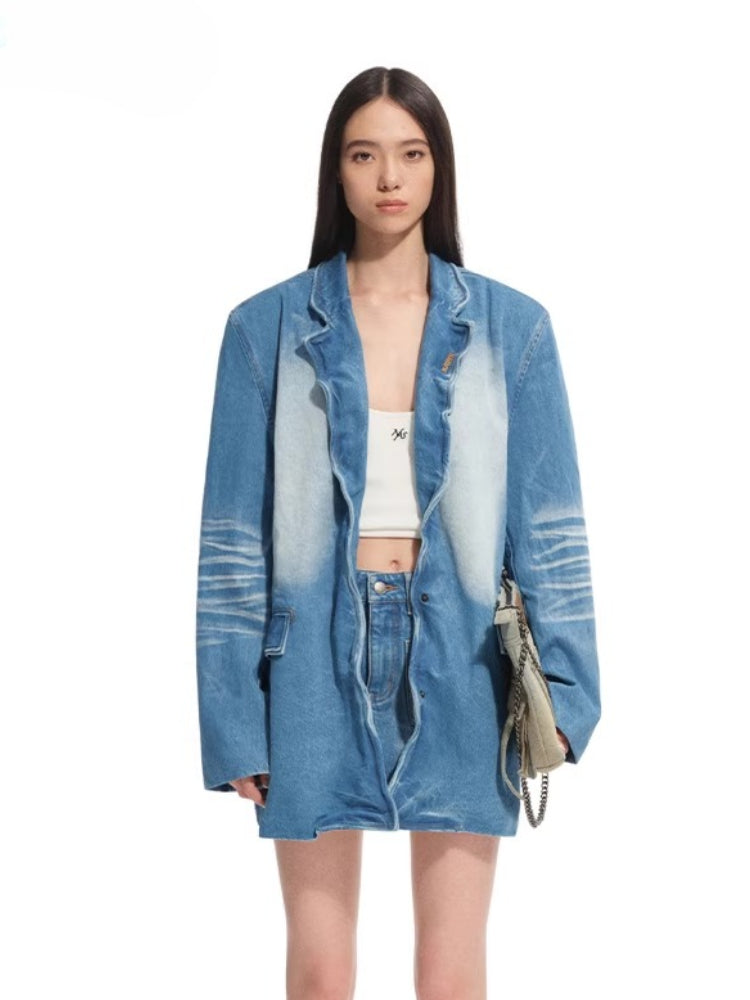 &quot;Caracal Series&quot; Washed Twill Denim Blazer