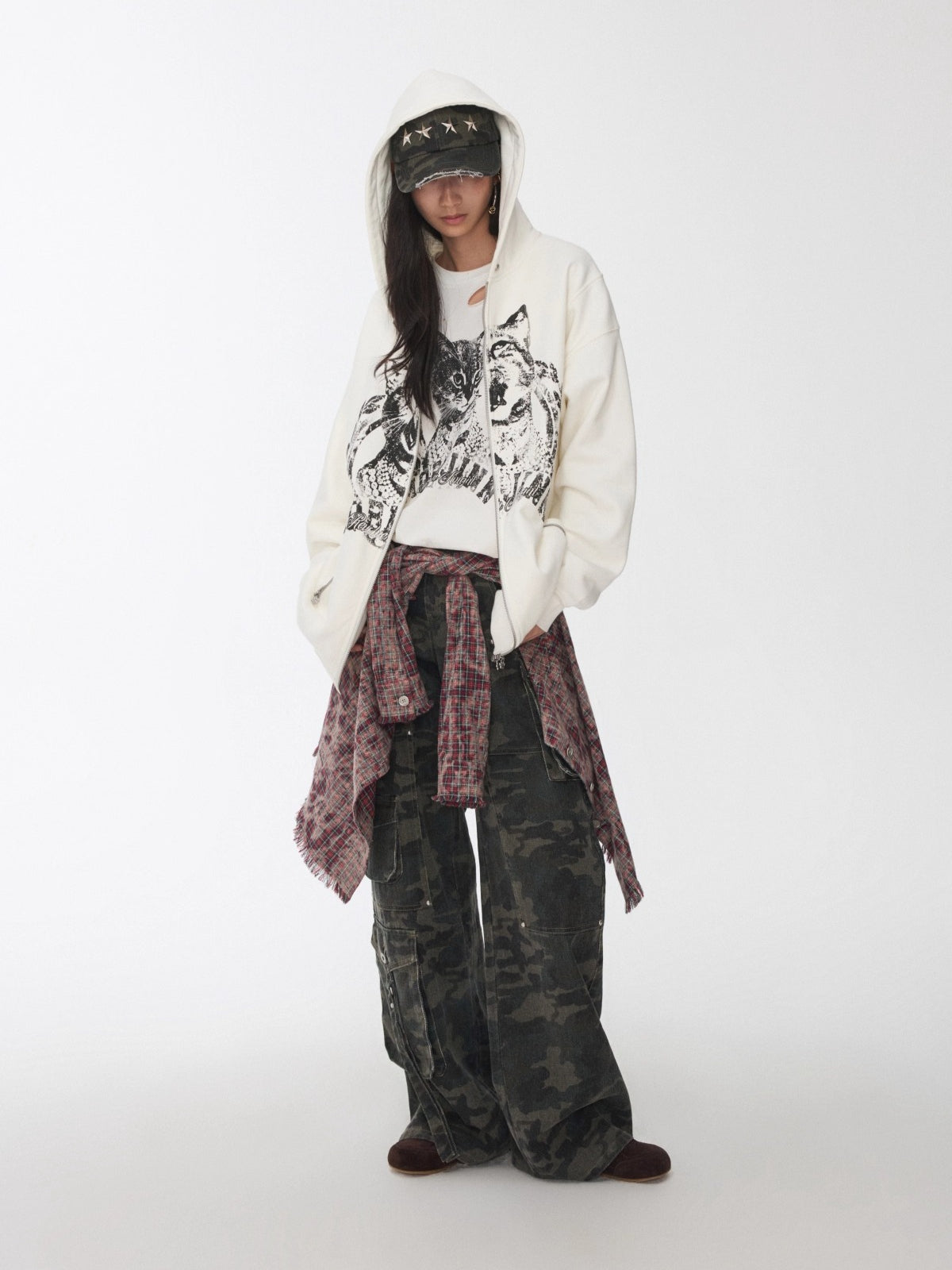 Washed Plaid Frayed-Edge Fitted Shirt