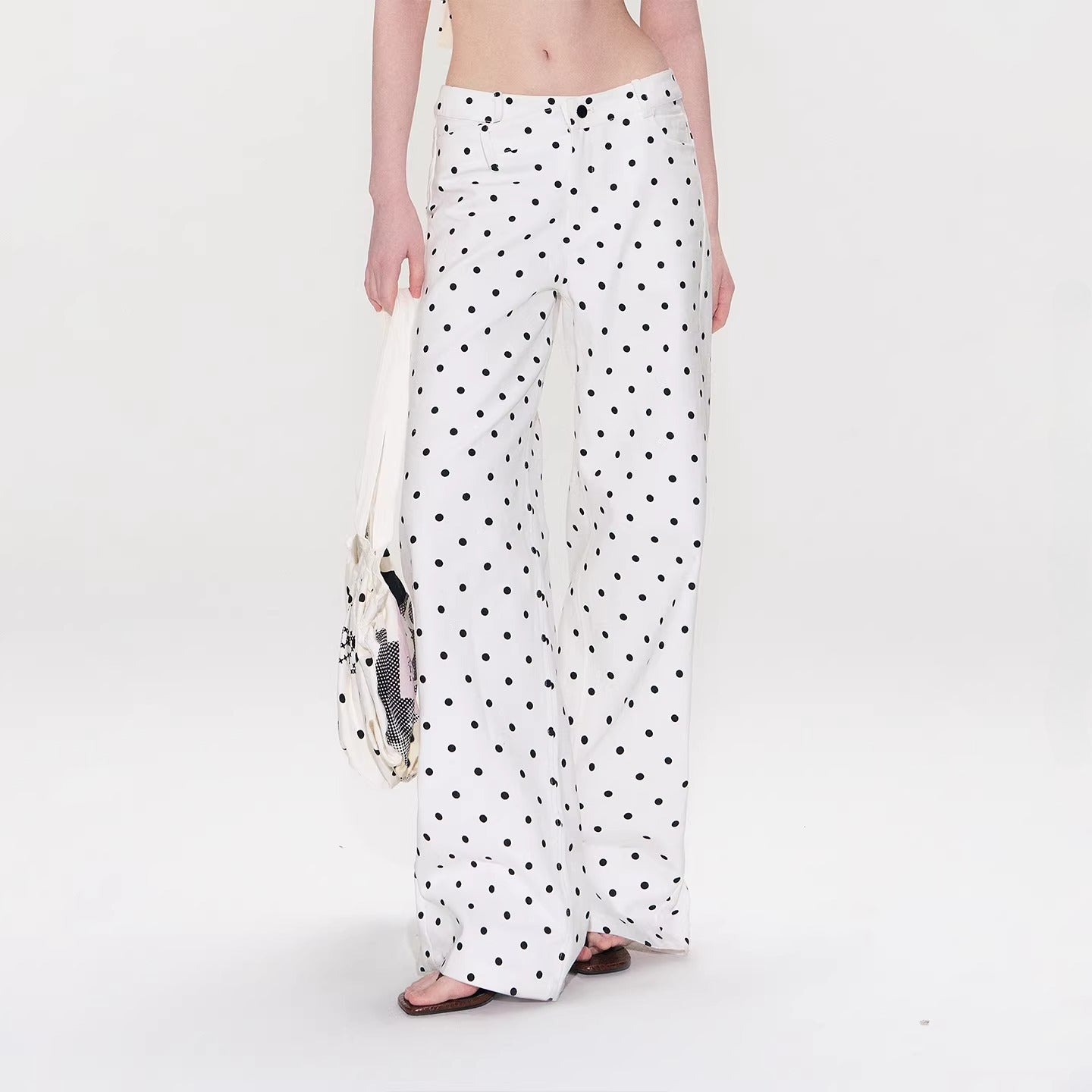 Vintage Polka Dot V-Waist Denim Pants