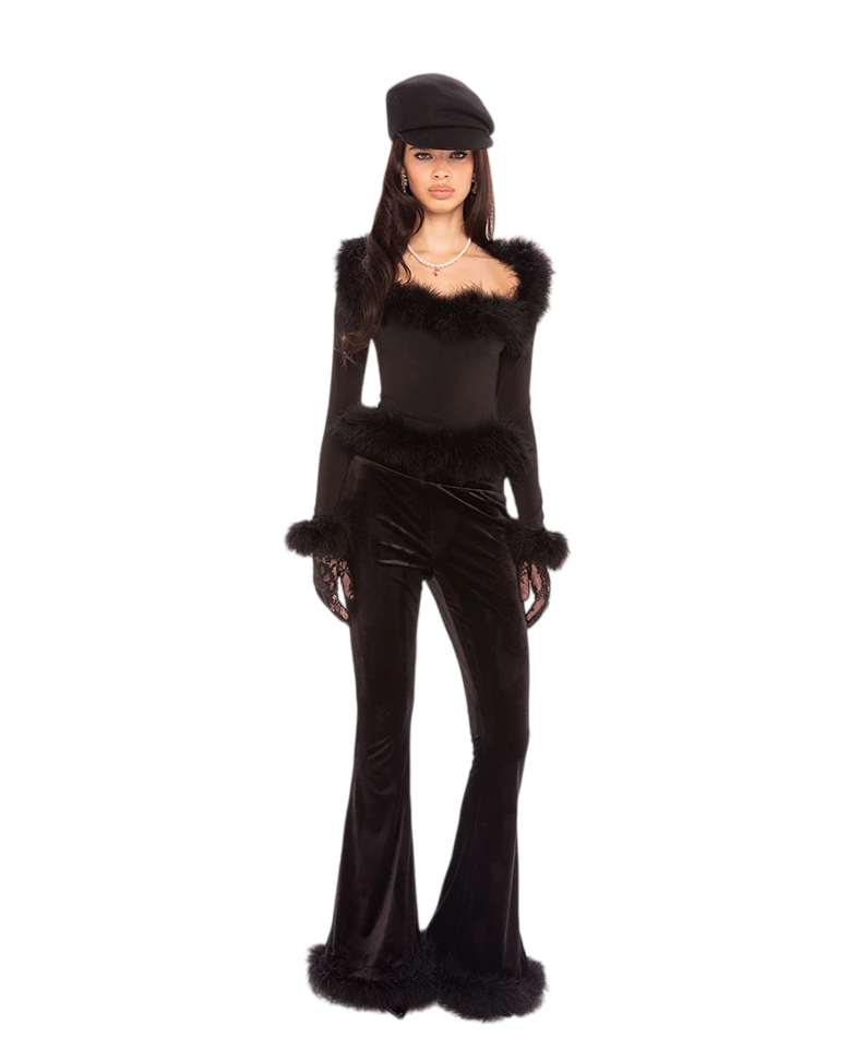 Feather-Trim Long-Sleeve Knit Top