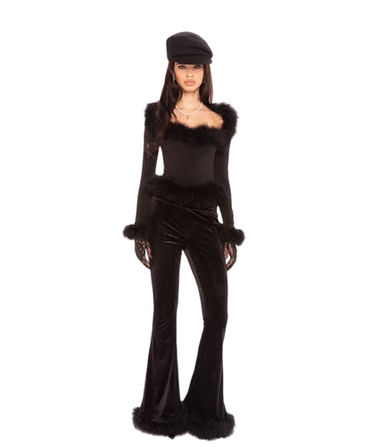 Feather-Trim Long-Sleeve Knit Top