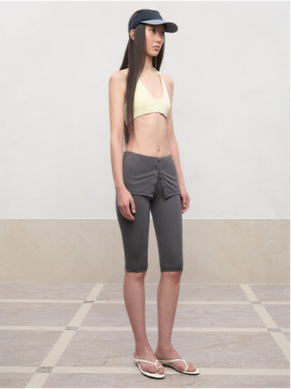 High Elastic Mid-Low Waist Five-Quarter Shorts