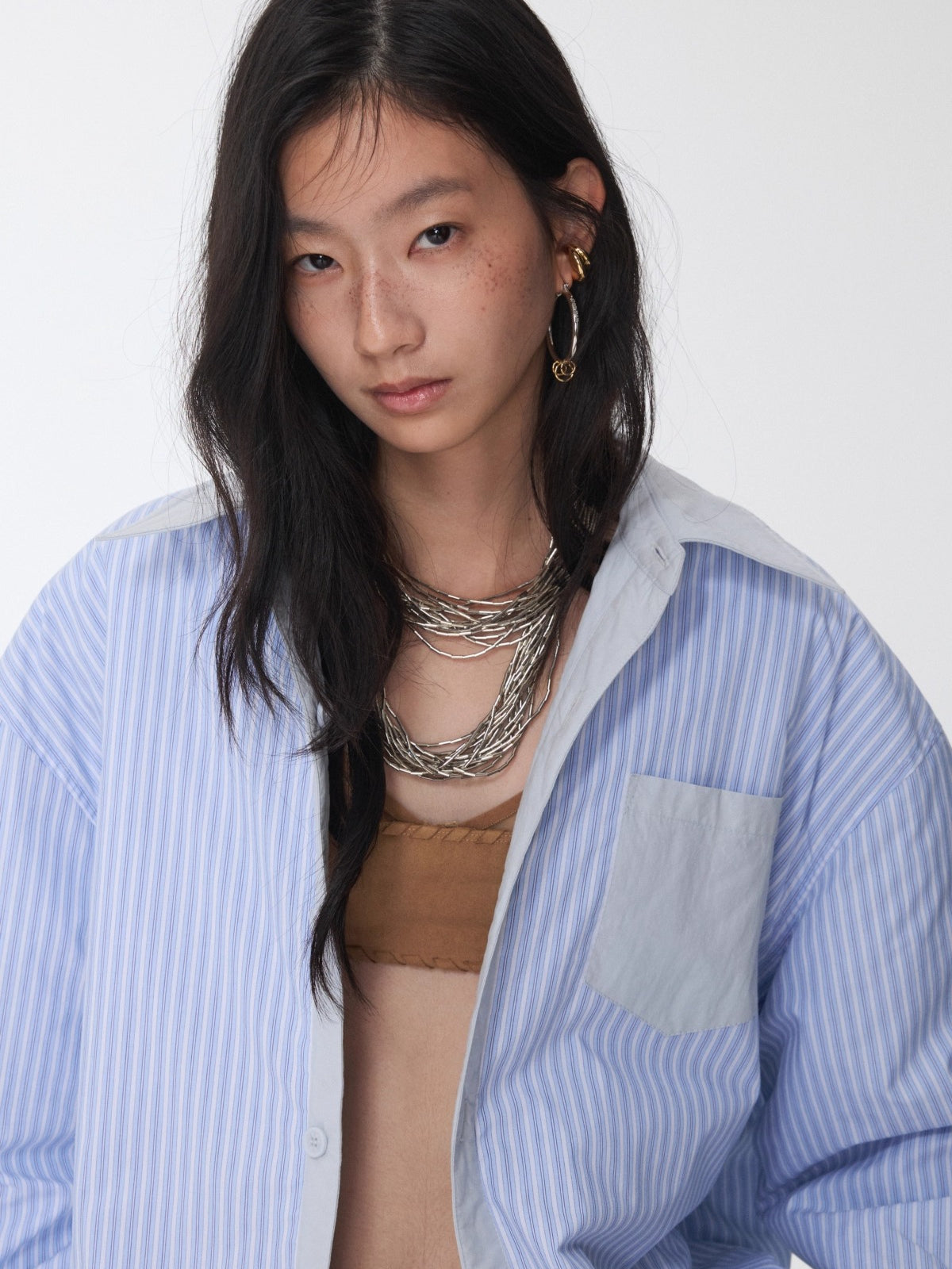 Embroidered Striped Reversible Jacket Set