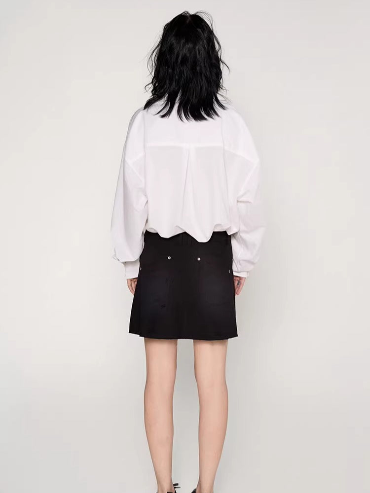 Washed Patchwork Faux Two-Piece Shirt Dress