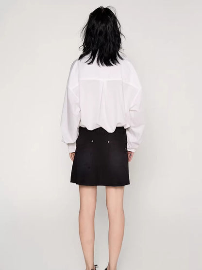 Washed Patchwork Faux Two-Piece Shirt Dress