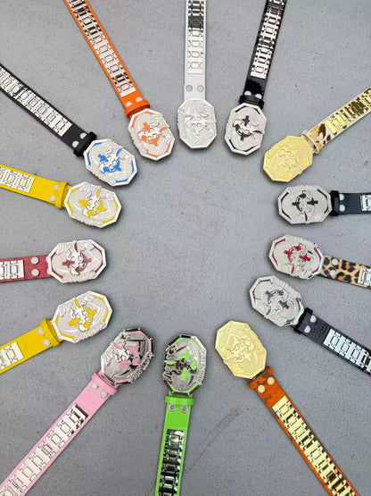 Chrono-Inspired Cross Emblem Leather Belt