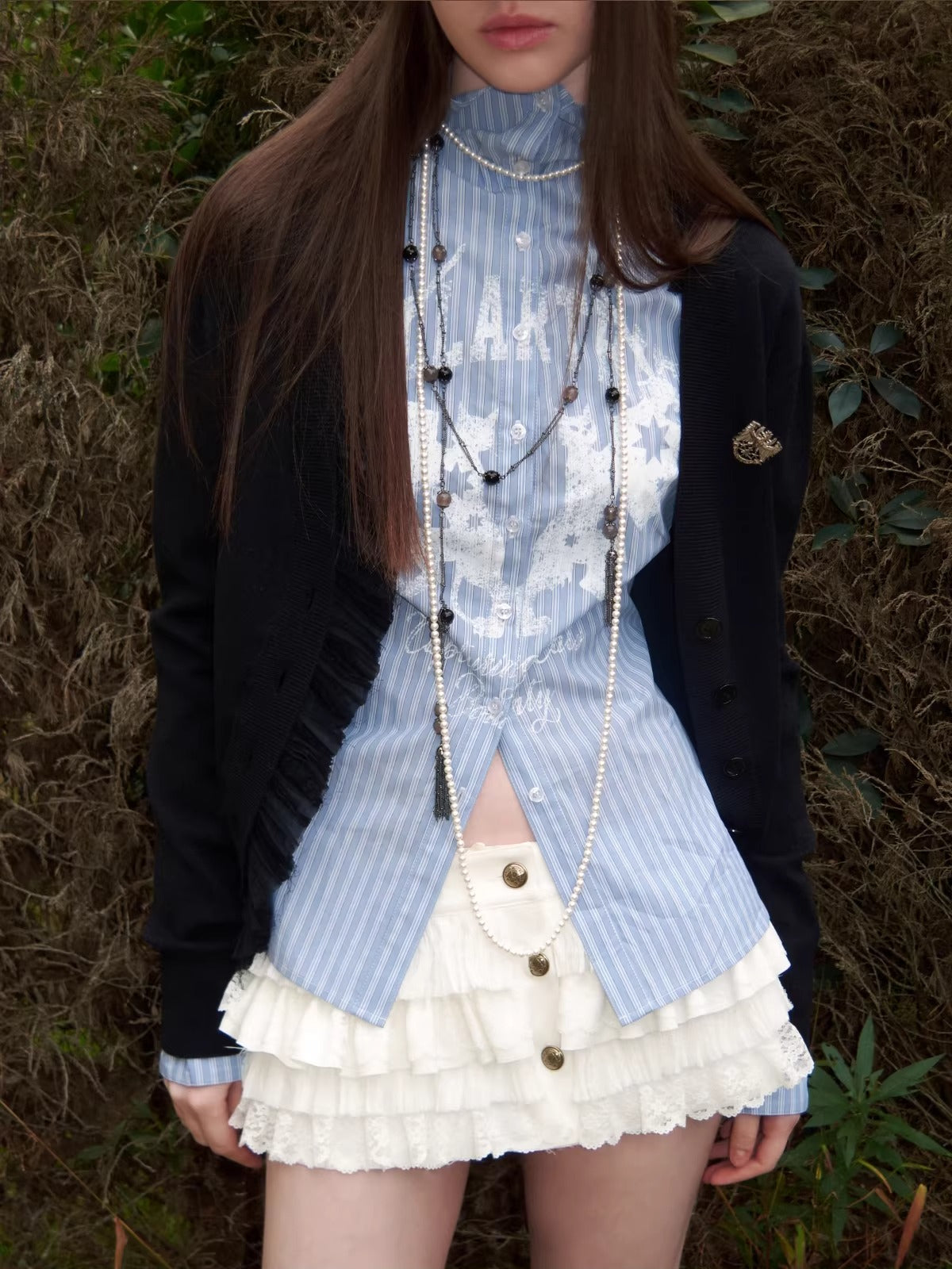 Ruched Trim Acetate-Blend Knit Cardigan