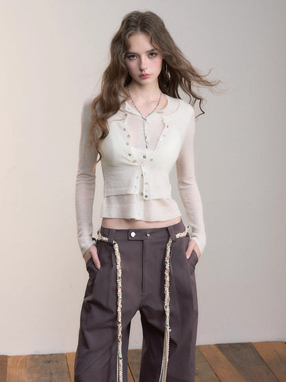Fake Two-Piece Double-Layer Slim Knit Top