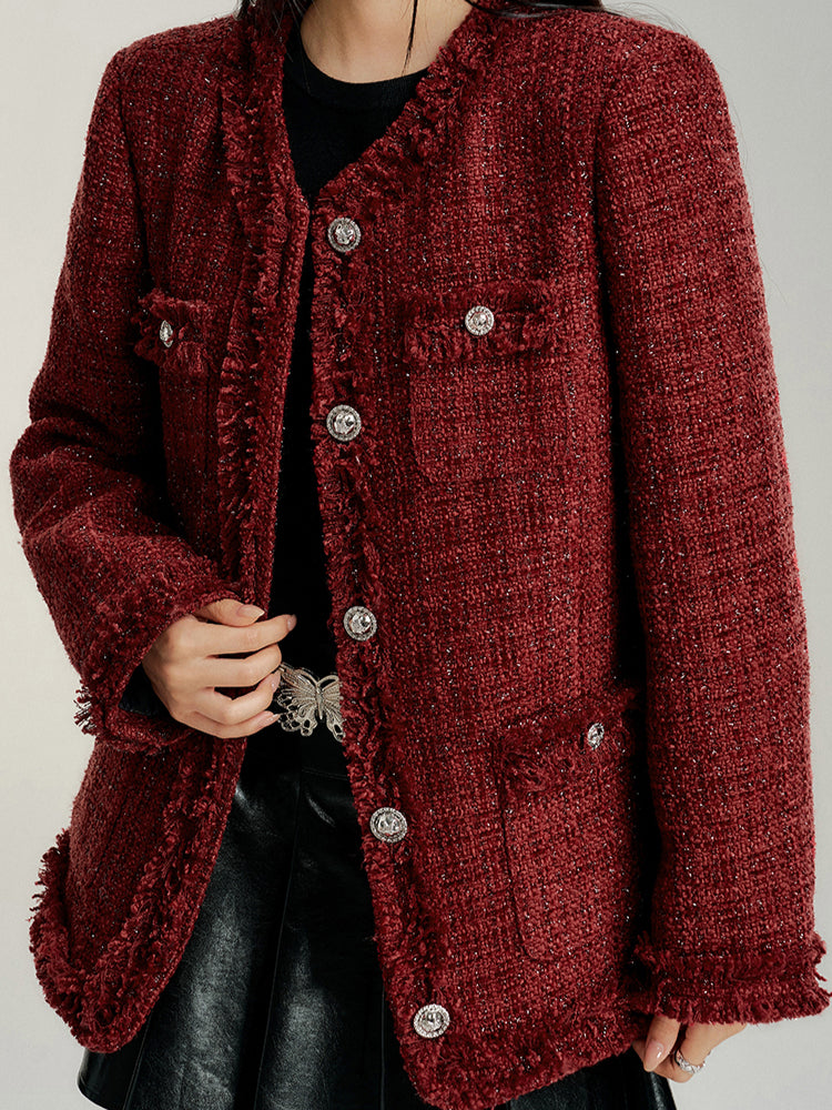 Chanel-Style Wool Outer Layer Down Jacket