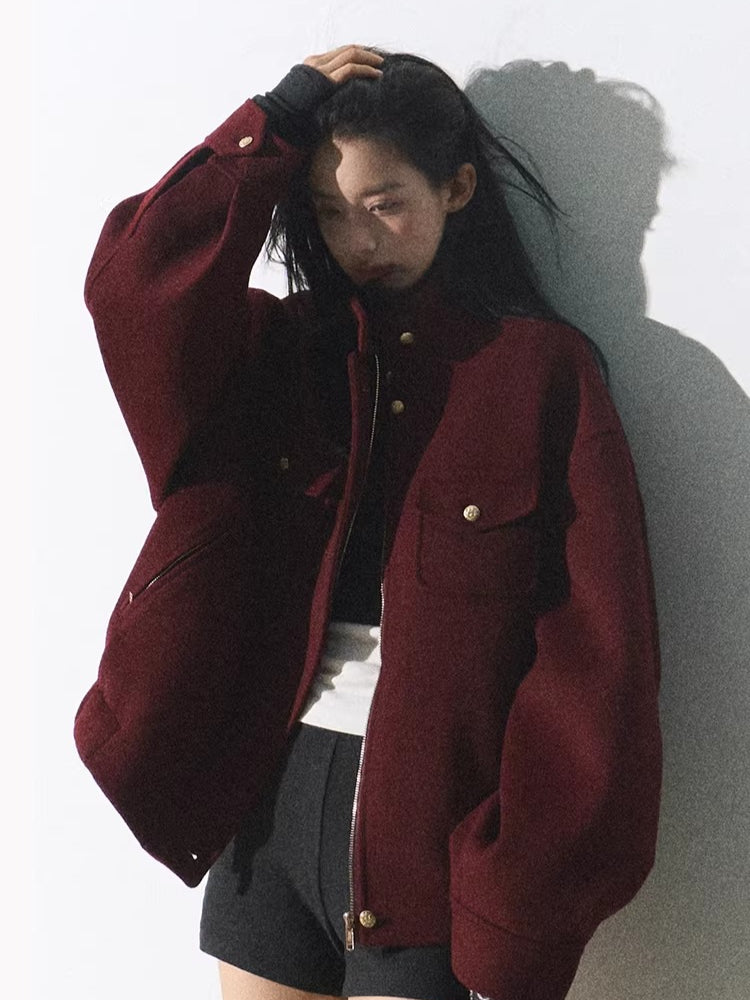 Wool-Blend Oversized Short Jacket