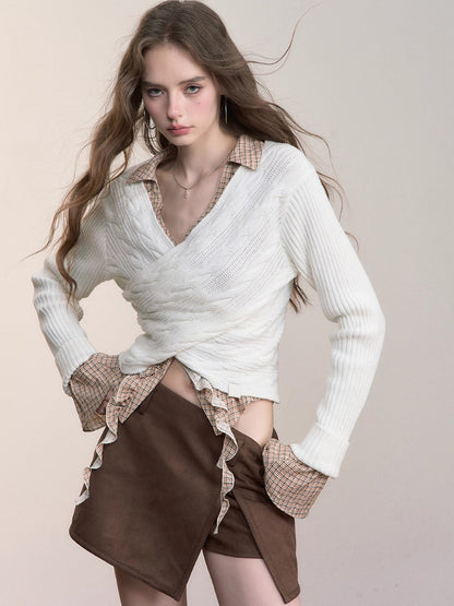 3D Cable Knit Cross Sweater
