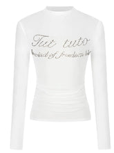 Letter Rhinestone Half-High Collar Base Shirt - CHINASQUAD