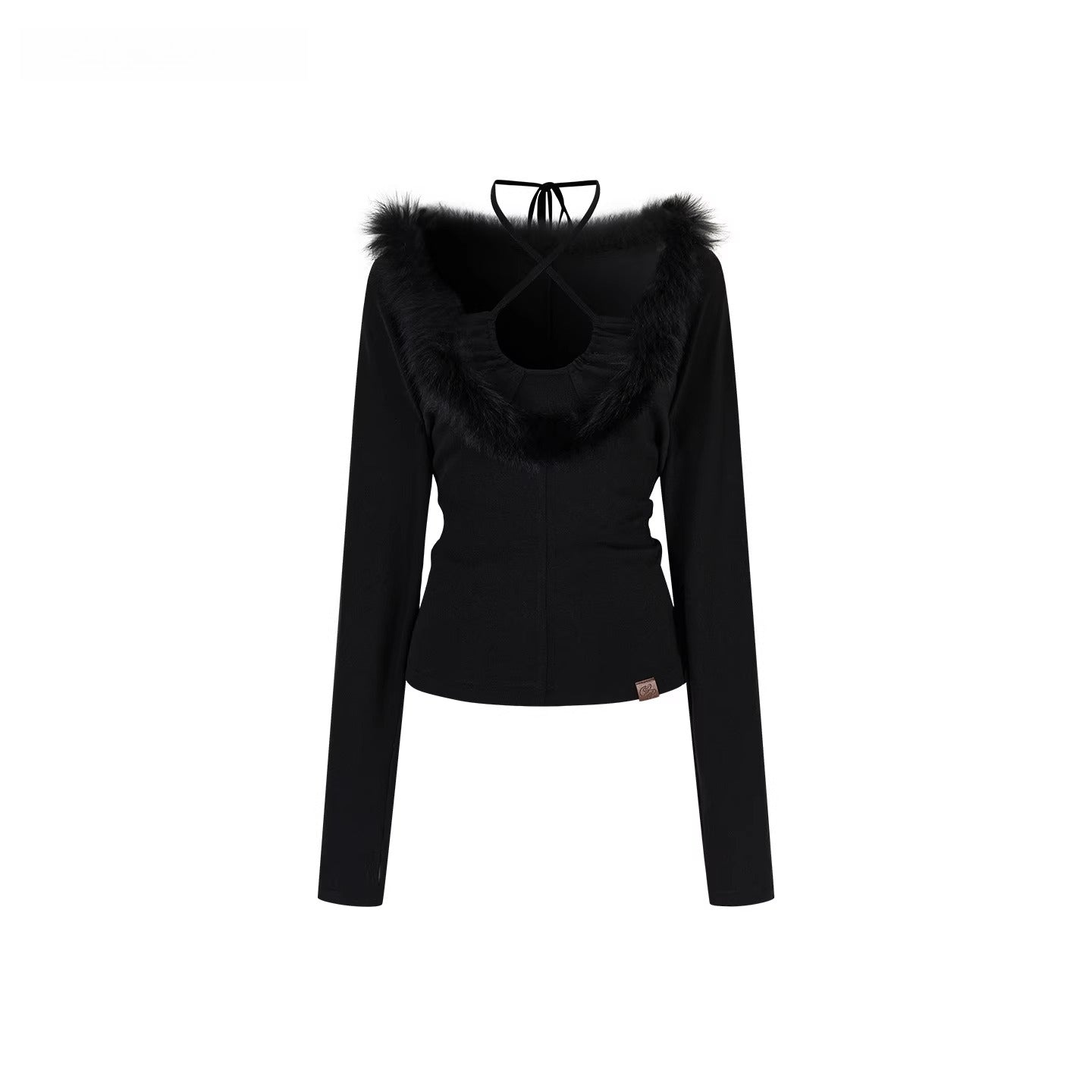 Fox Fur Panel Layered Knit V-neck