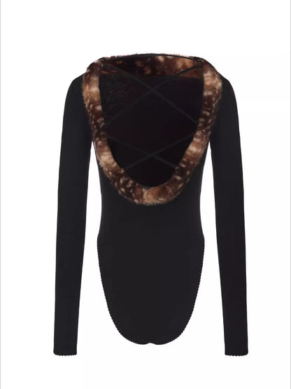 Faux Fur-Panelled Knit Bodysuit