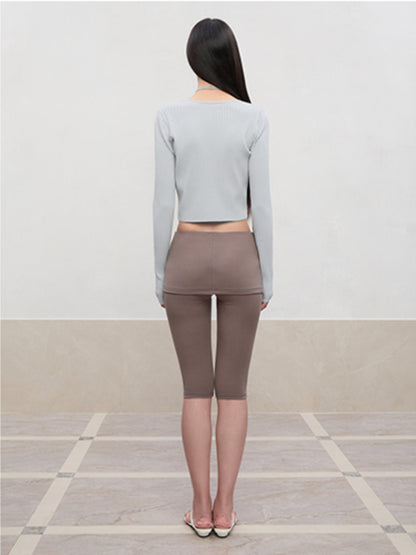 High Elastic Mid-Low Waist Five-Quarter Shorts