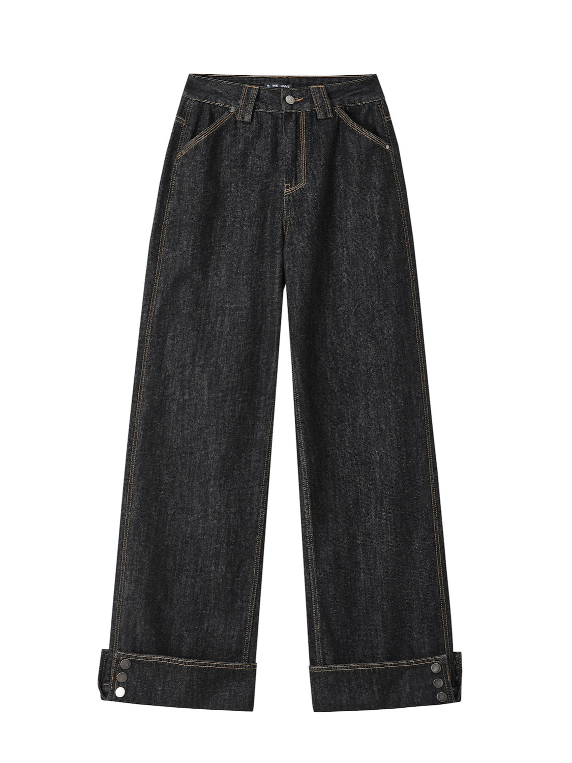 Wide-Leg Cuffed Dark Blue Jeans