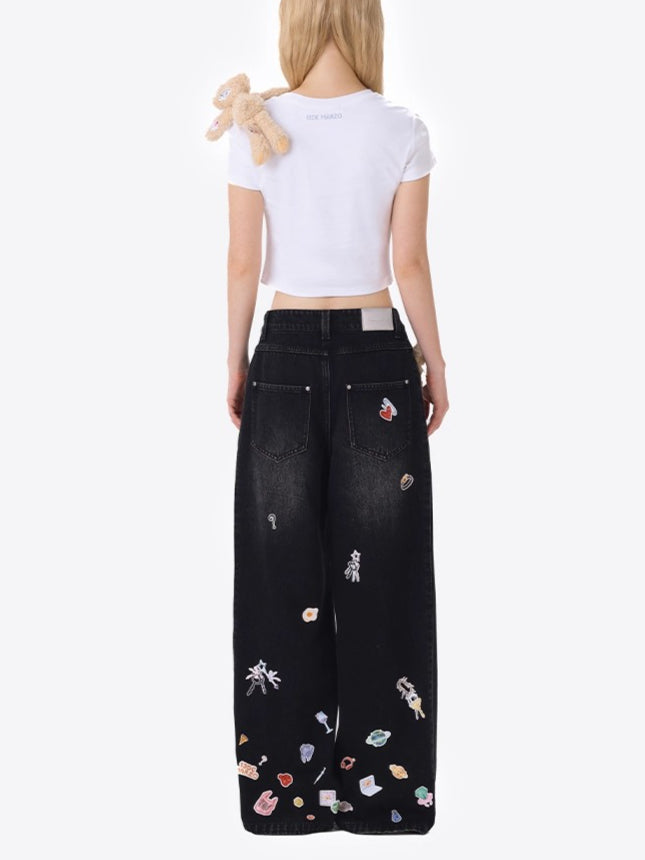 Blue Teddy Denim Wide-Leg Pants