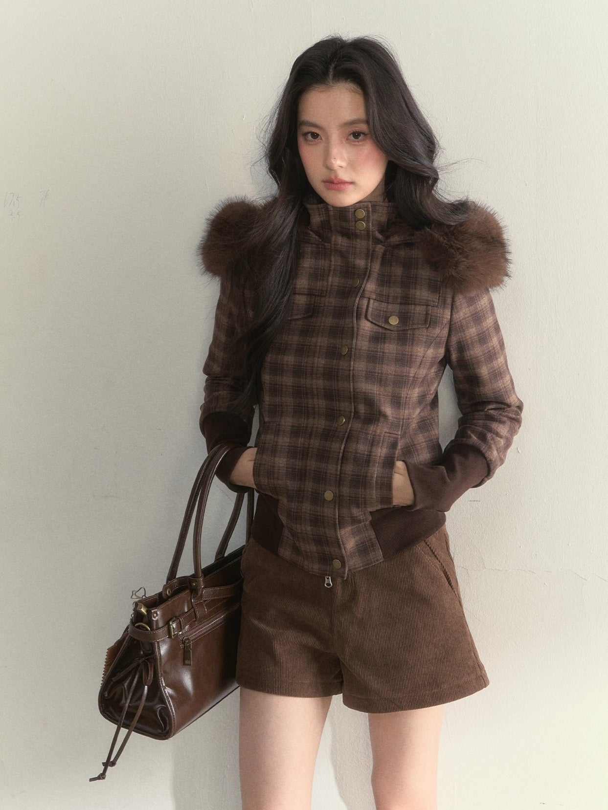 Fleece-Lined Faux Fur Collar Hooded Jacket