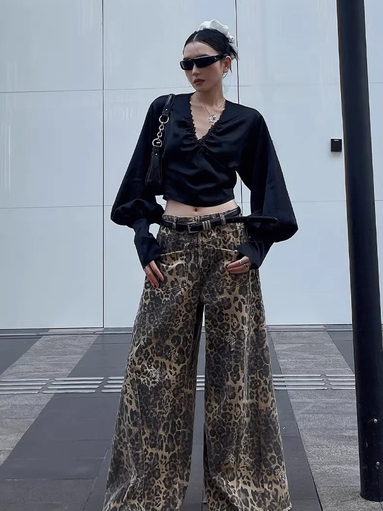 Convertible Ruched V-Neck Acetate Blouse