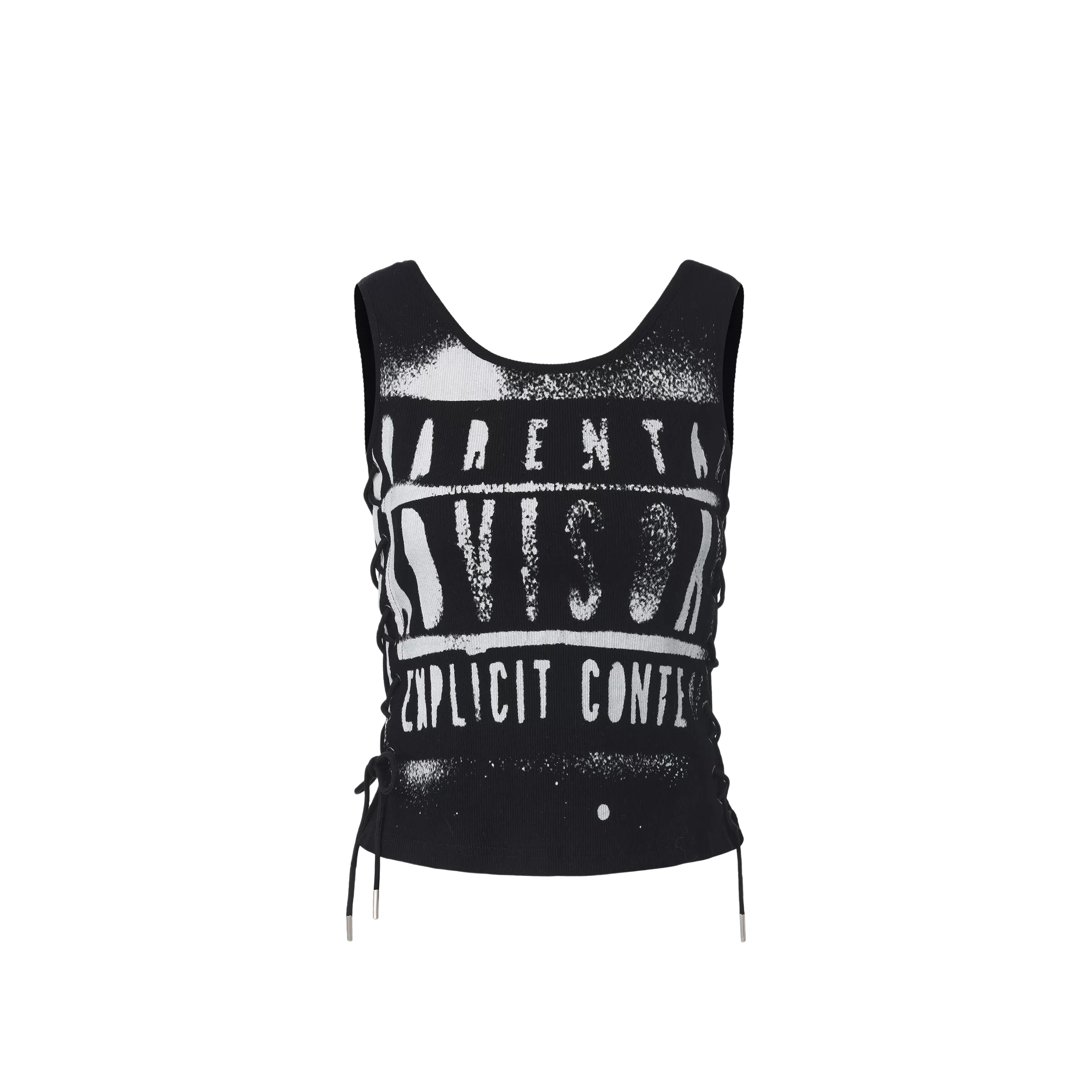 Drawstring Punk Printed Tank Top