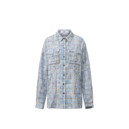 Washed Studded Plaid Oversized Shirt