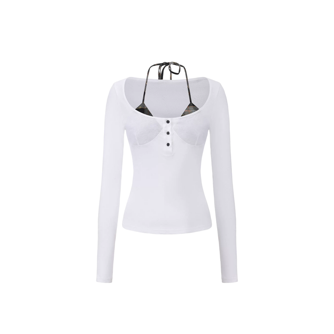 Washed Off-Shoulder Layered Long Sleeve Top