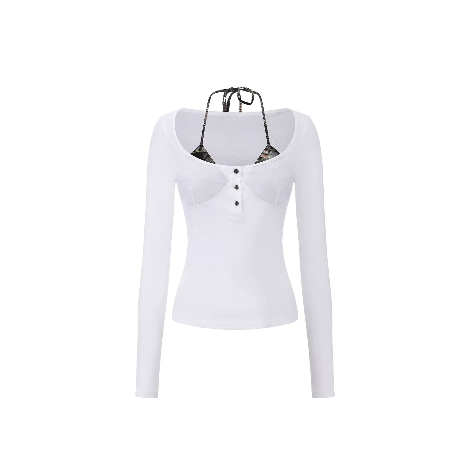 Washed Off-Shoulder Layered Long Sleeve Top