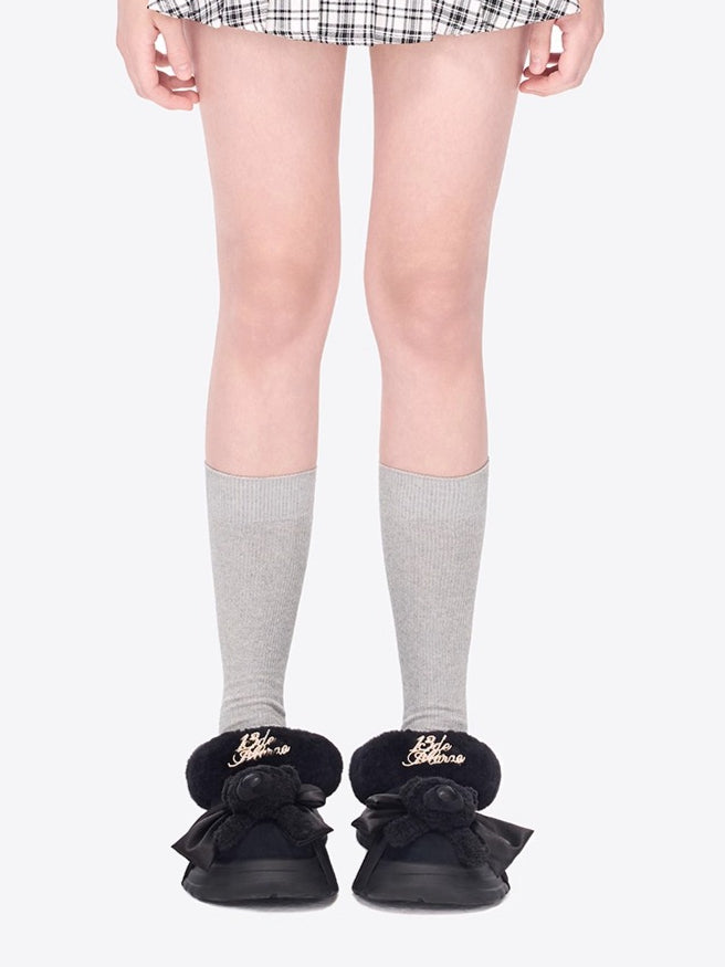 Plush Bear Platform Mule Snow Slippers