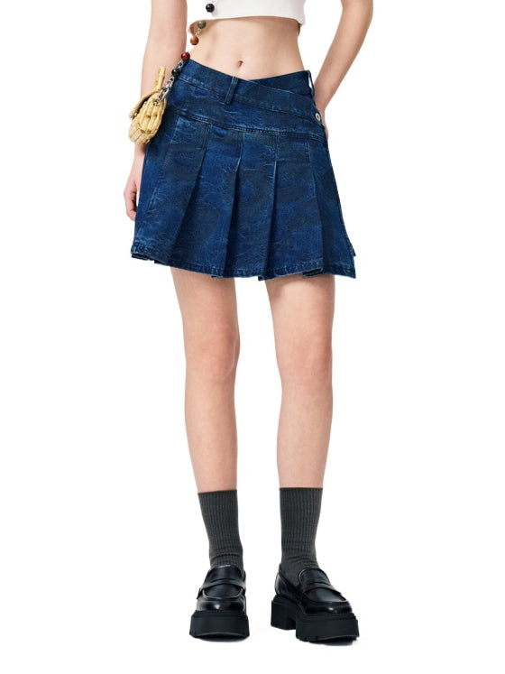 Jacquard Denim Pleated Skirt