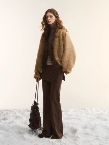 Wool-Blend Fur-Trim Cape Jacket