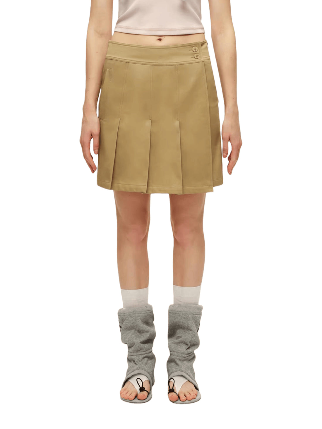 Side-Zip Layered-Effect Pleated Mini Skirt