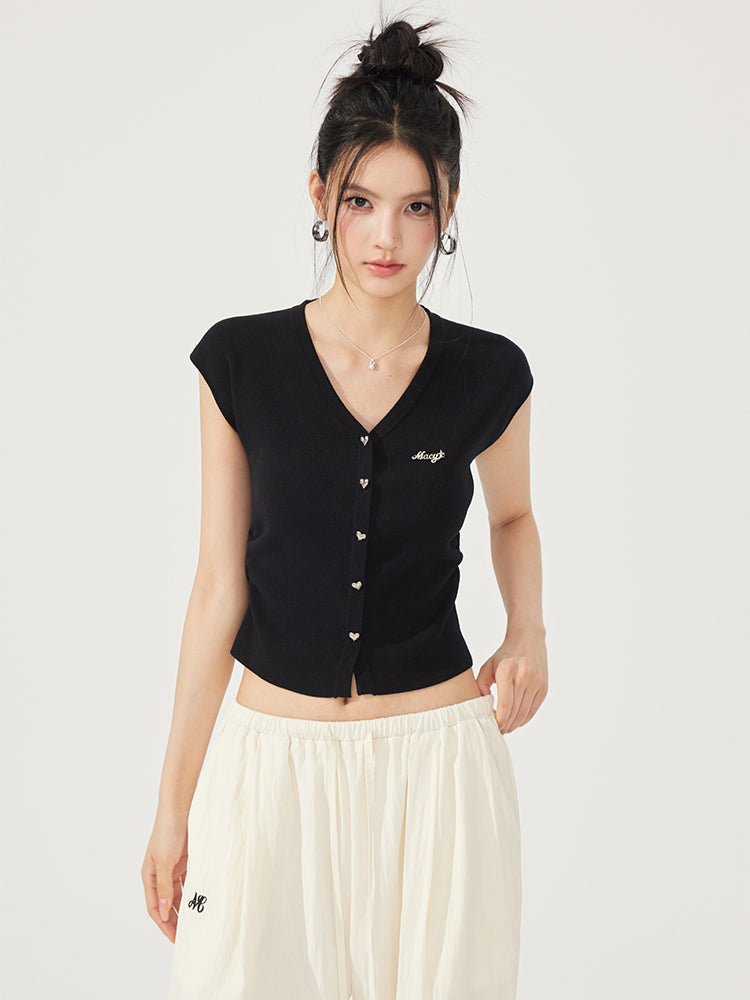 V-neck Pleated Knitted Top - CHINASQUAD