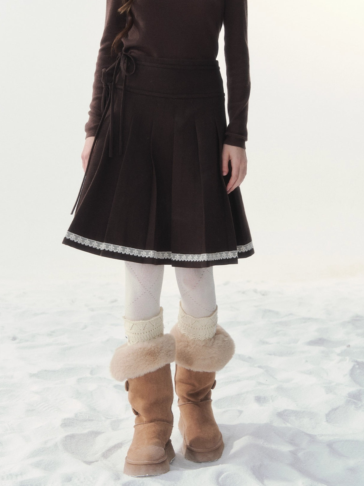 Wool-Blend Retro Pleated Skirt