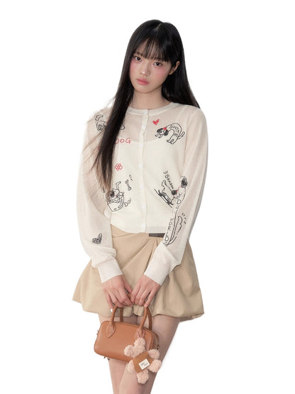 Embroidered Puppy Sun-Protective Knit Cardigan - CHINASQUAD