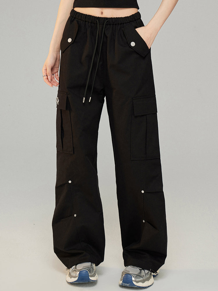 Drawstring Pleated Workwear Wide-Leg Pants