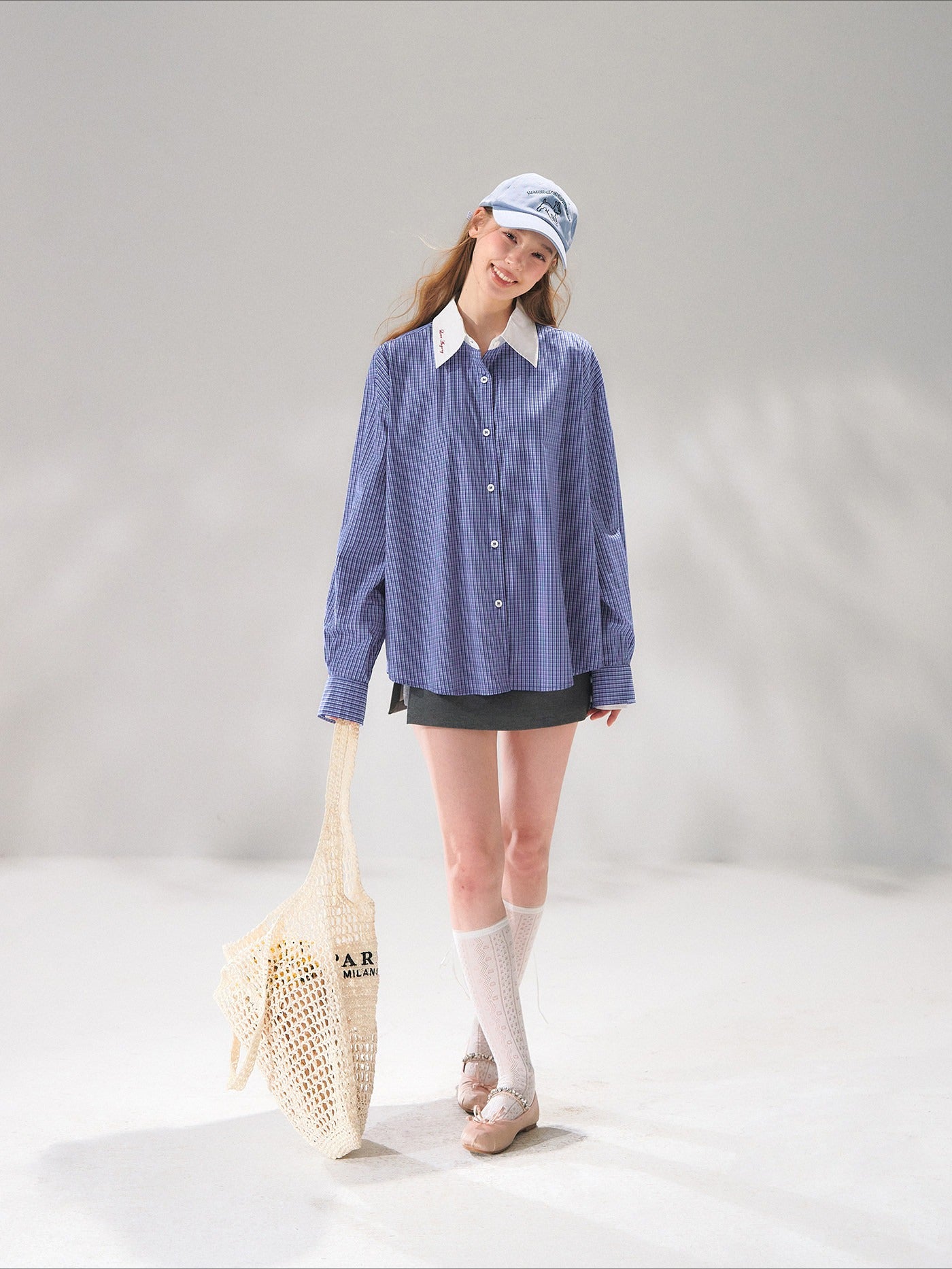 Contrast Collar Layered Plaid Shirt