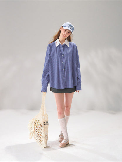 Contrast Collar Layered Plaid Shirt