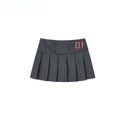 Oak Ash &amp; White Asymmetrical Waist Pleated Skirt