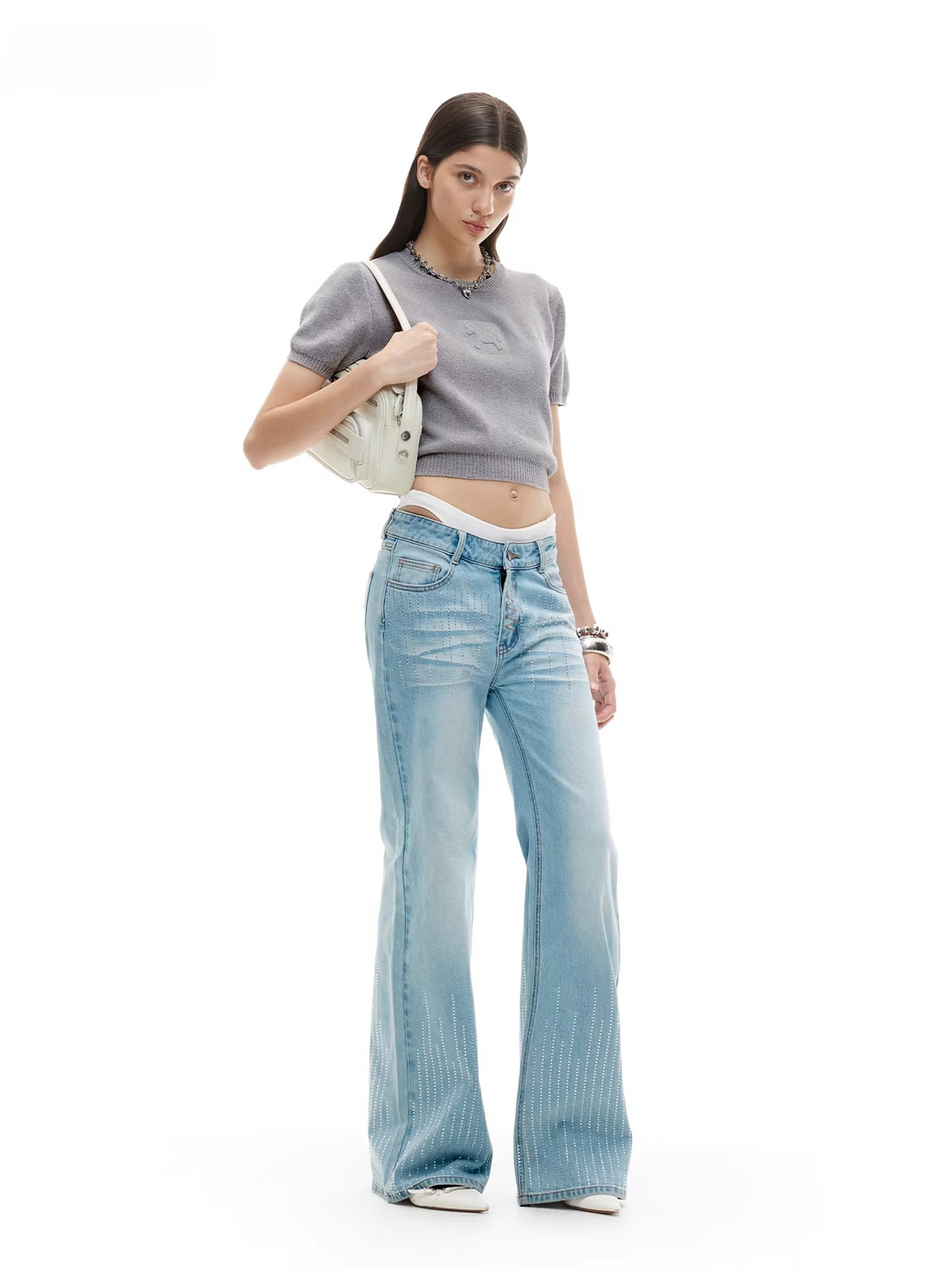 Low-Rise Straight-Leg Washed Denim Jeans