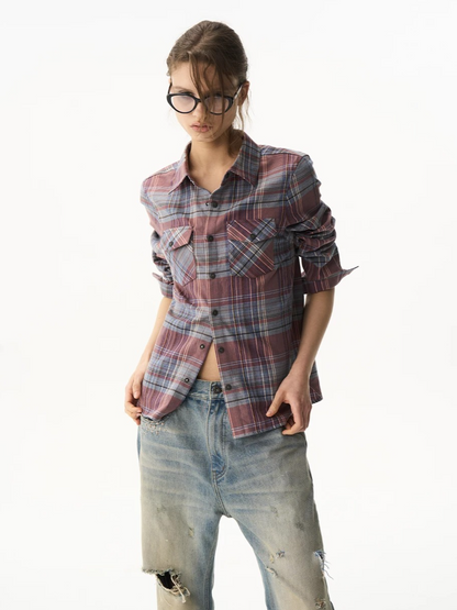 Cropped Embroidered Check Shirt