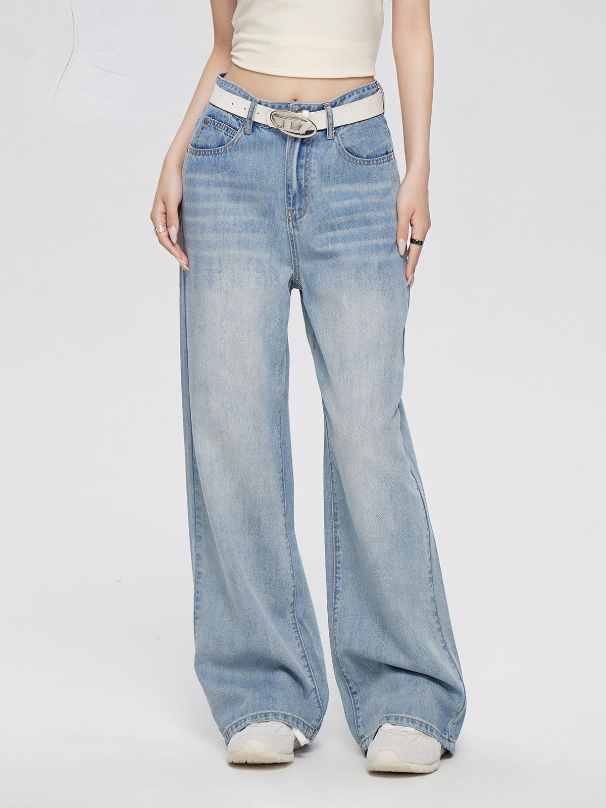 Blue Lyocell Tencel Jeans Wide-Leg Pants