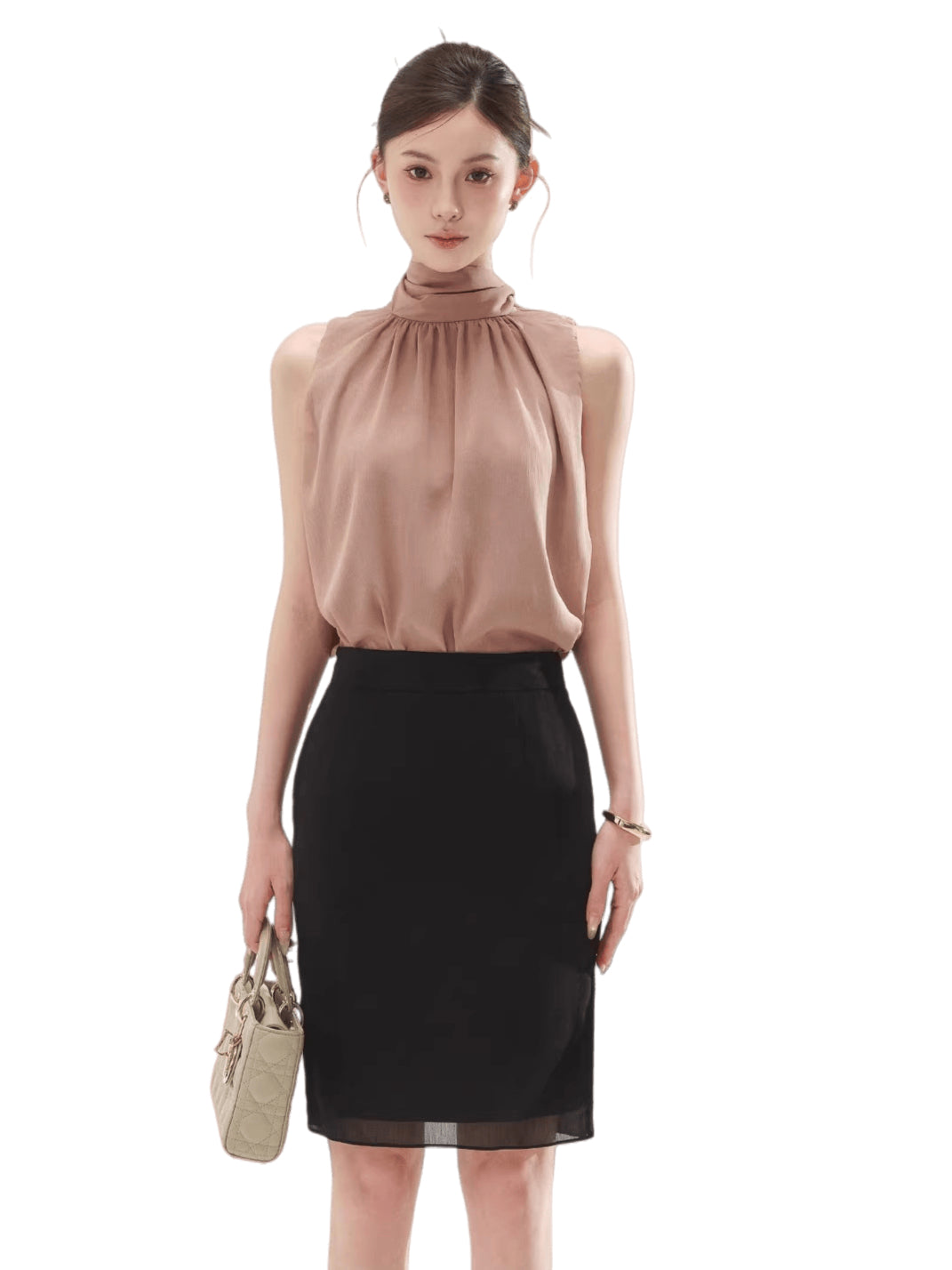 Sleeveless Drape Top &amp; High-Waist Straight Midi Skirt Set