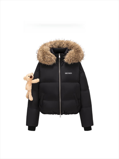 Detachable Fur Collar Hooded Down Jacket