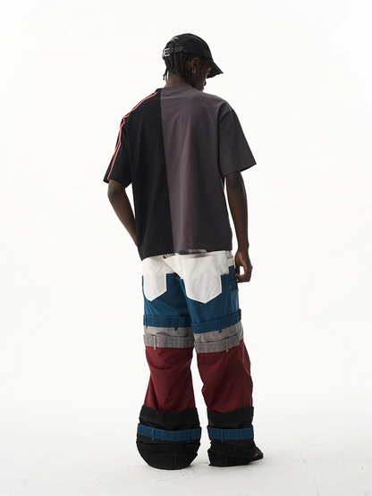 Contrast Panel Tape Embroidered T-Shirt