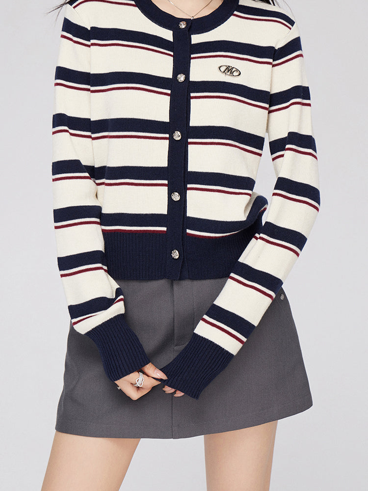 Color-Block Striped Knit Cardigan