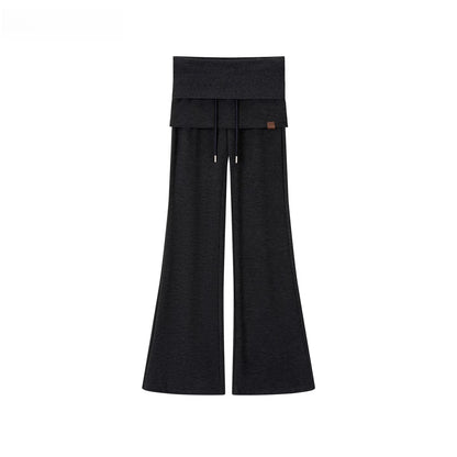 Folded Waist Spliced Skirt-Hem Sweatpants